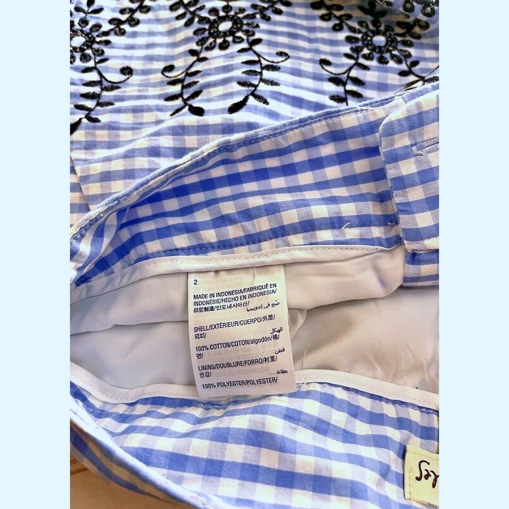 MAISON JULES Blue Gingham Embroidered Shorts-Women's Size 2-Lined - Picture 7 of 7